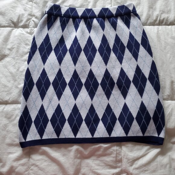Women’s Daisy Street Size S Argyle Blue & White Knit Skirt - Picture 1 of 7